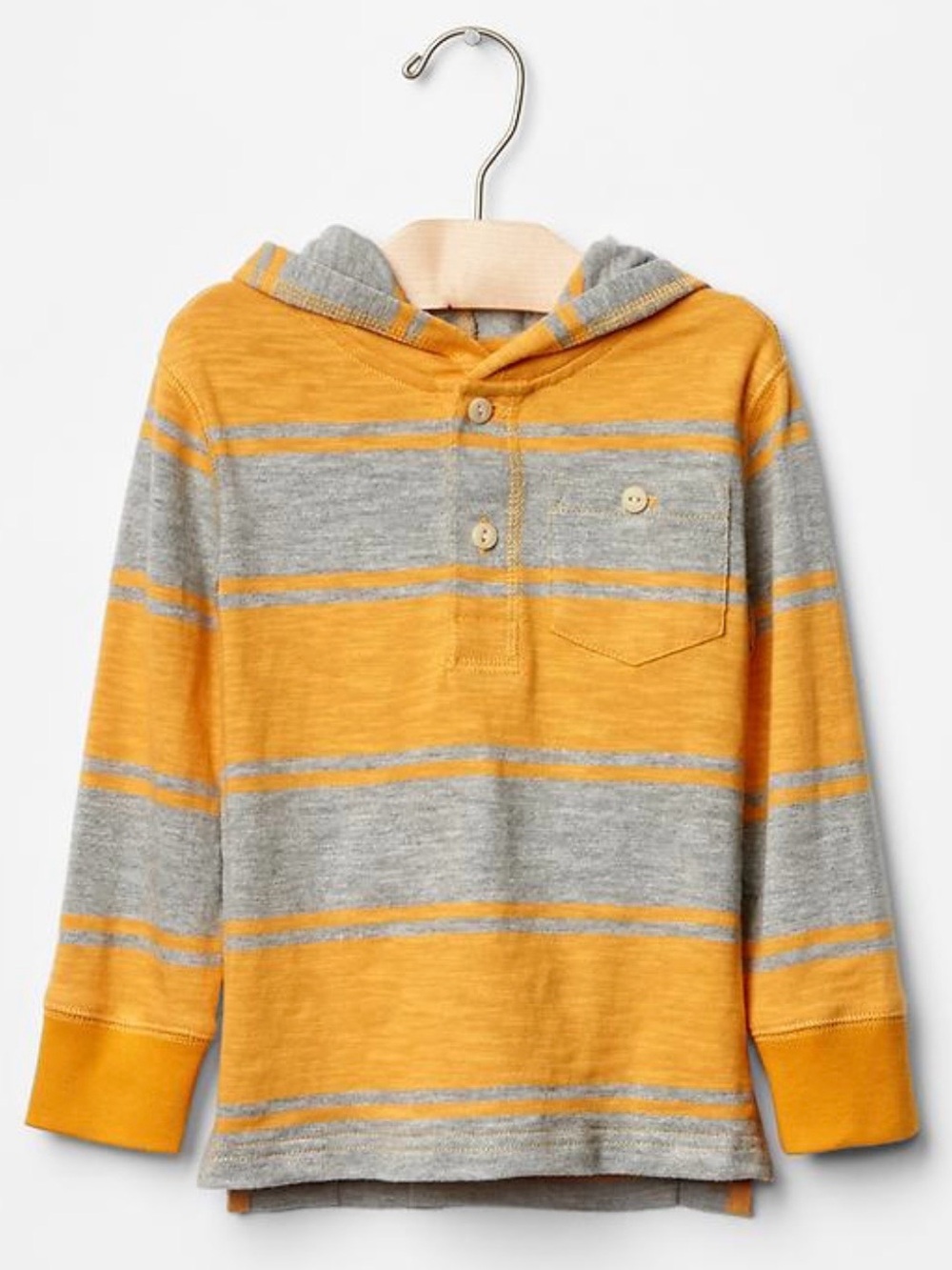 GAP Stripe Henley Hoodie in Butterscotch | Size 18-24m